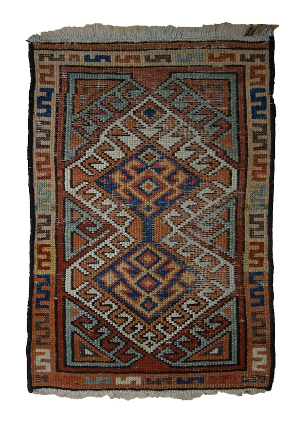 A32164 Oriental Rug Turkish Handmade Area Tribal Antique 1'8'' x 2'6'' -2x3- Red Orange Geometric Design