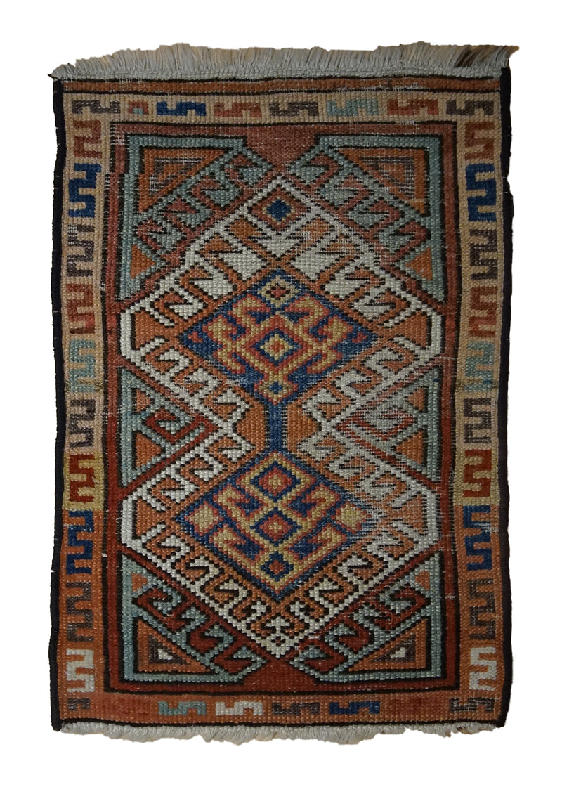 A32164 Oriental Rug Turkish Handmade Area Tribal Antique 1'8'' x 2'6'' -2x3- Red Orange Geometric Design