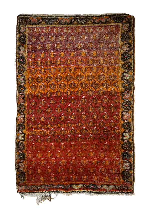 A32165 Persian Rug Hamadan Handmade Area Tribal Antique 2'3'' x 3'8'' -2x4- Red Yellow Gold Paisley Boteh Design
