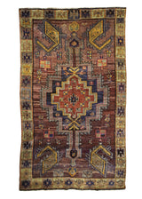 A32166 Oriental Rug Turkish Handmade Area Tribal Antique 4'4'' x 7'6'' -4x8- Red Yellow Gold Geometric Design