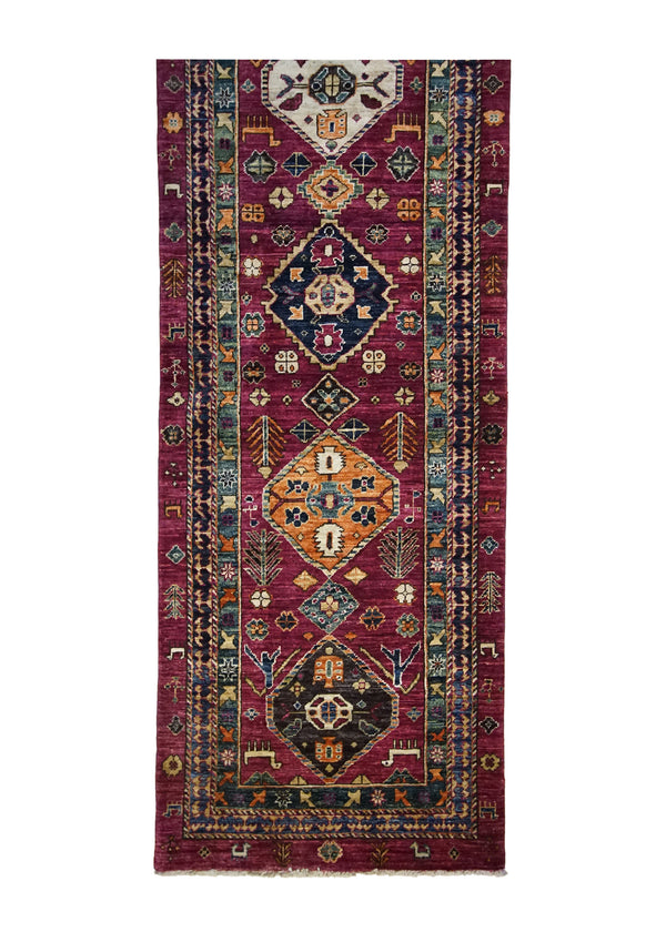 A32179 Oriental Rug Pakistani Handmade Runner Transitional Tribal 2'8'' x 8'6'' -3x9- Purple Ariana Geometric Kazak Design