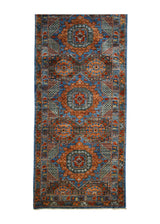 A32180 Oriental Rug Pakistani Handmade Runner Transitional 2'6'' x 5'10'' -3x6- Blue Orange Mamluk Geometric Design
