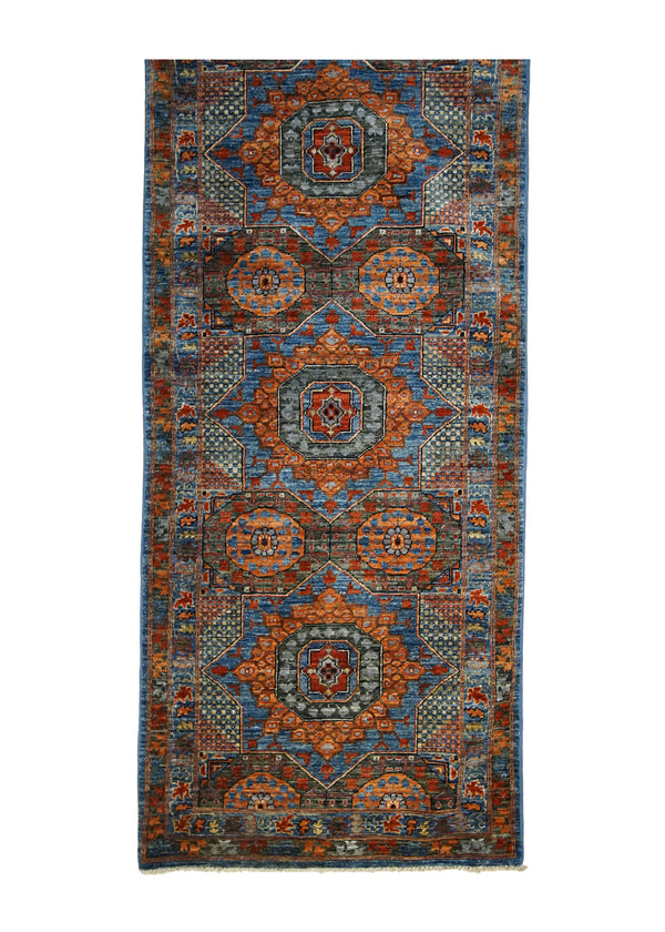 A32180 Oriental Rug Pakistani Handmade Runner Transitional 2'6'' x 5'10'' -3x6- Blue Orange Mamluk Geometric Design