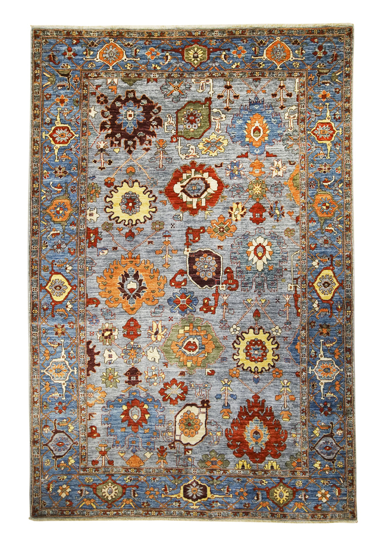 A32198 Oriental Rug Pakistani Handmade Area Transitional 5'11'' x 8'10'' -6x9- Gray Blue Yellow Gold Faryab Floral Oushak Design