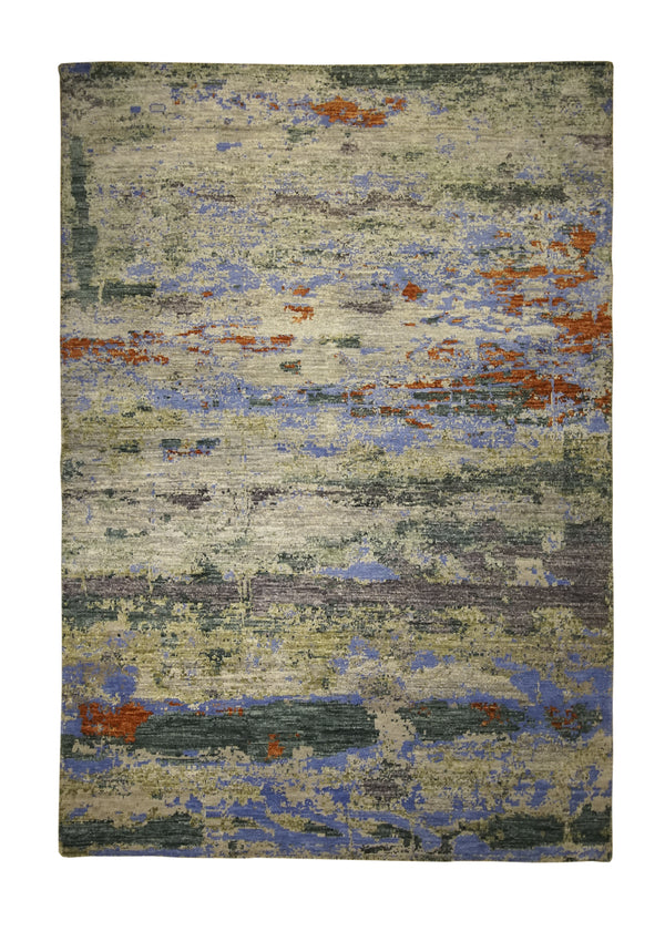 A32204 Oriental Rug Pakistani Handmade Area Transitional 4'1'' x 5'10'' -4x6- Gray Green Gabbeh Splatter Abstract Design
