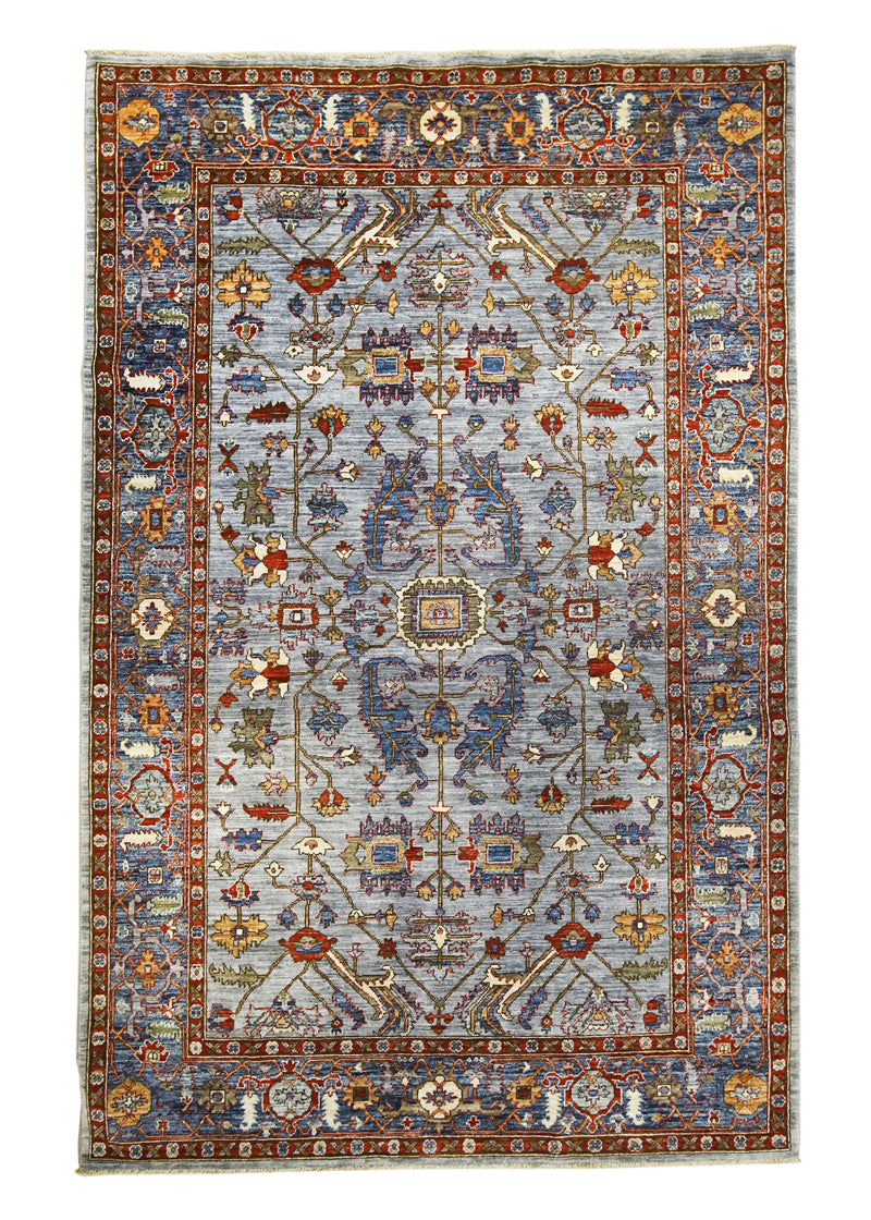 A32206 Oriental Rug Pakistani Handmade Area Transitional Tribal 5'10'' x 9'0'' -6x9- Blue Ariana Geometric Serapi Design