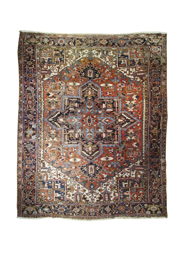 A32218 Persian Rug Heriz Handmade Area Tribal Vintage 9'1'' x 11'5'' -9x11- Red Geometric Design
