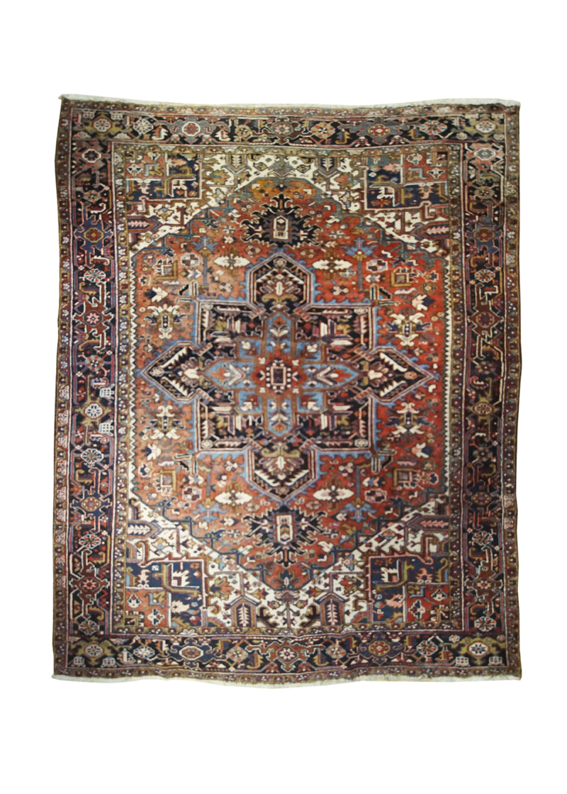 A32218 Persian Rug Heriz Handmade Area Tribal Vintage 9'1'' x 11'5'' -9x11- Red Geometric Design