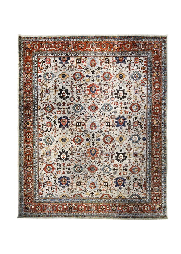 A32221 Oriental Rug Pakistani Handmade Area Transitional Tribal 12'0'' x 14'9'' -12x15- Gray Red Blue Ariana Geometric Serapi Design