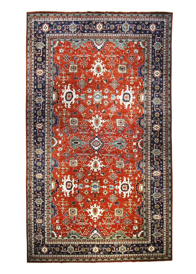 A32223 Oriental Rug Pakistani Handmade Area Transitional 9'10'' x 17'10'' -10x18- Red Blue Ariana Geometric Design