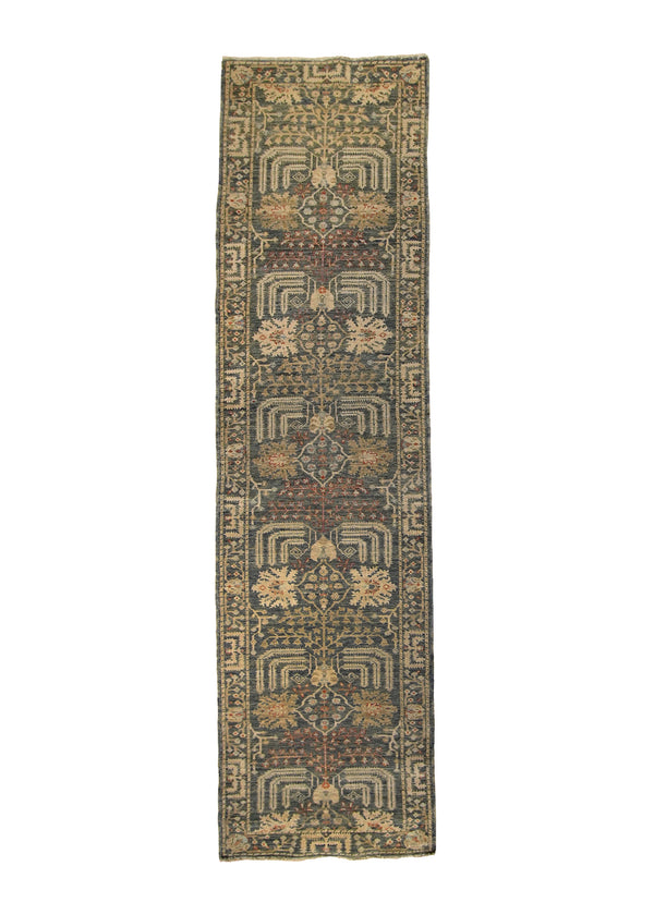 A32229 Oriental Rug Pakistani Handmade Runner Transitional Tribal 2'10'' x 10'11'' -3x11- Yellow Gold Green Geometric Bakhshayesh Design