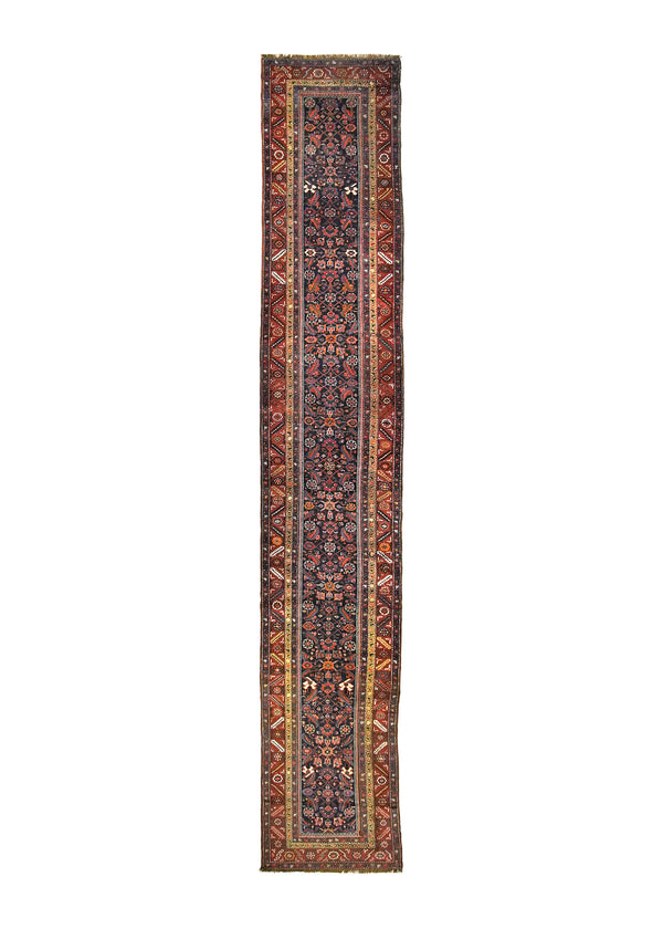 A32238 Persian Rug Azerbaijan Handmade Runner Antique Tribal 2'11'' x 16'8'' -3x17- Red Blue Geometric Herati Design