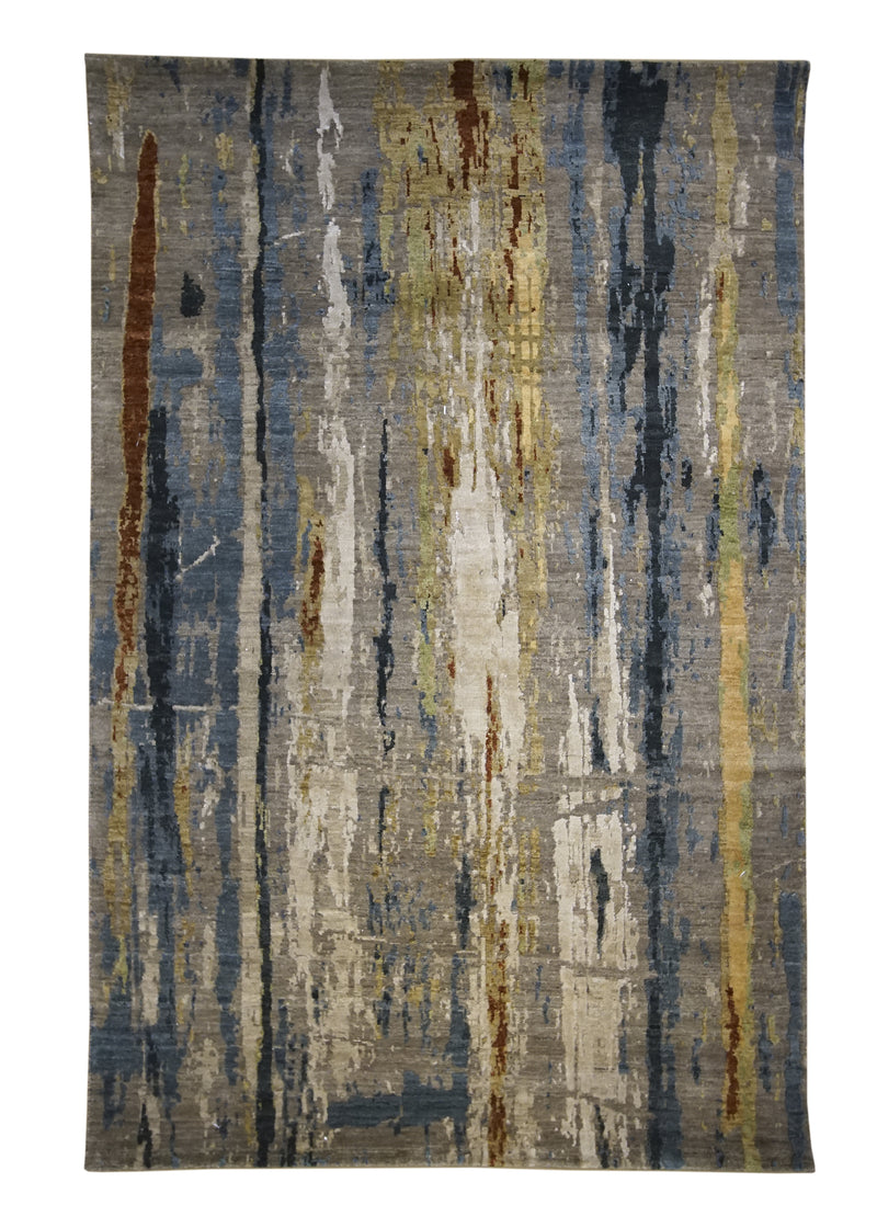 A32261 Oriental Rug Indian Handmade Area Modern 4'0'' x 6'2'' -4x6- Whites Beige Gray Blue Abstract Splatter Design