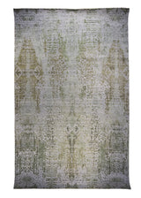 A32265 Oriental Rug Indian Handmade Area Modern 5'12'' x 9'3'' -6x9- Green Whites Beige Geometric Erased Abstract Design