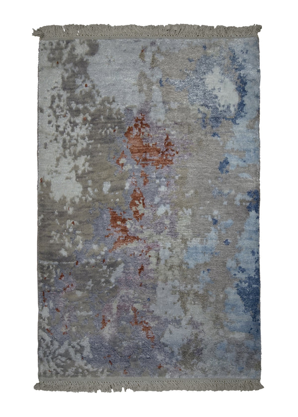 A32276 Oriental Rug Indian Handmade Area Modern 2'0'' x 3'0'' -2x3- Red Whites Beige Abstract Splatter Design