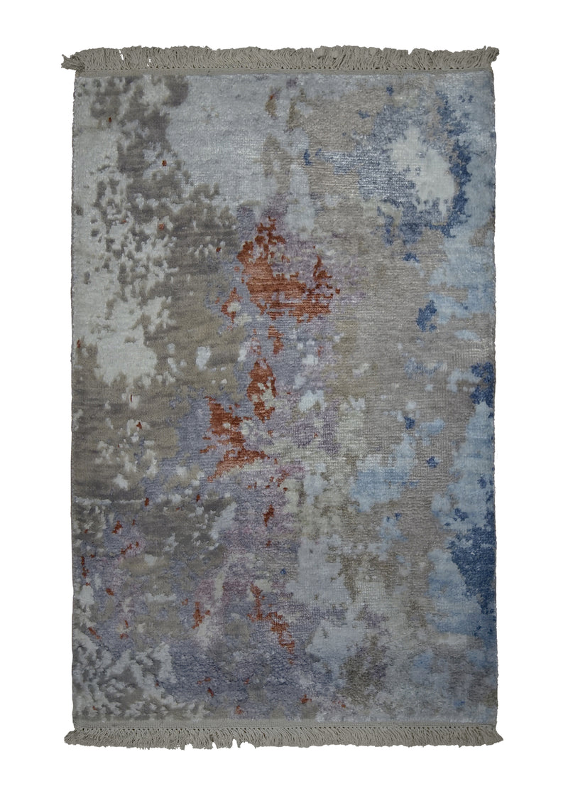 A32276 Oriental Rug Indian Handmade Area Modern 2'0'' x 3'0'' -2x3- Red Whites Beige Abstract Splatter Design
