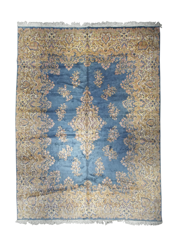 A32293 Persian Rug Kerman Handmade Area Traditional 12'0'' x 16'1'' -12x16- Blue Whites Beige Pink Open Field Design