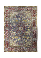 A32299 Oriental Rug Indian Handmade Area Traditional Antique 5'1'' x 7'1'' -5x7- Blue Red Green Hunting Scene Pictorial Design