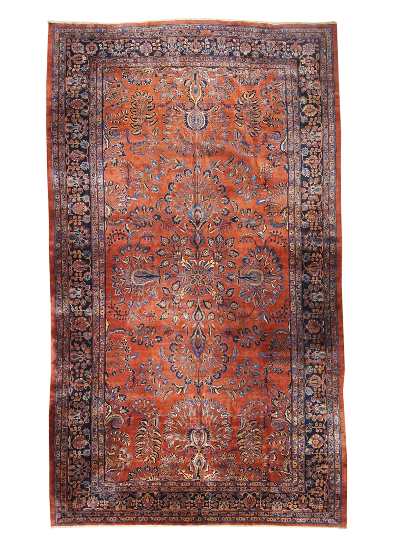 A32300 Persian Rug Sarouk Handmade Area Traditional Antique 10'2'' x 17'1'' -10x17- Red Whites Beige Floral Design