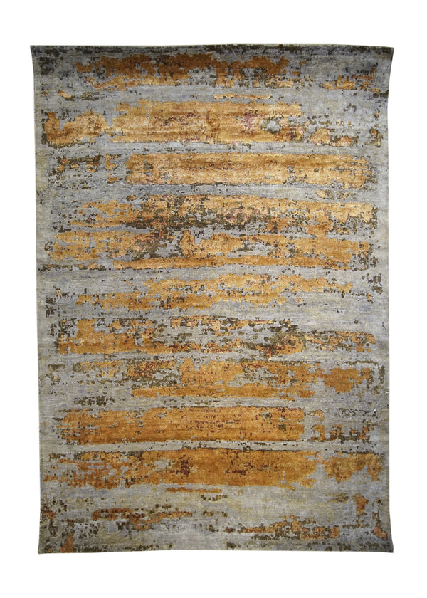 A32315 Oriental Rug Indian Handmade Area Transitional Modern 4'11'' x 7'0'' -5x7- Whites Beige Orange Green Abstract Splatter Design