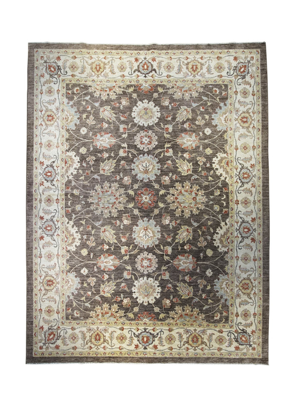 A32319 Oriental Rug Pakistani Handmade Area Transitional 8'9'' x 11'7'' -9x12- Brown Whites Beige Yellow Gold Antique Washed Oushak Floral Design