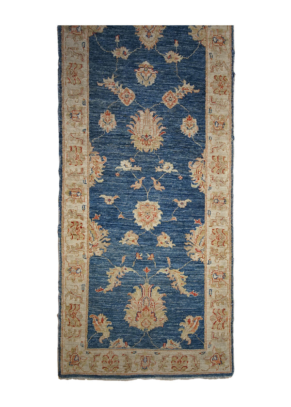 A32324 Oriental Rug Pakistani Handmade Runner Transitional 2'6'' x 8'2'' -3x8- Blue Whites Beige Antique Washed Floral Oushak Design