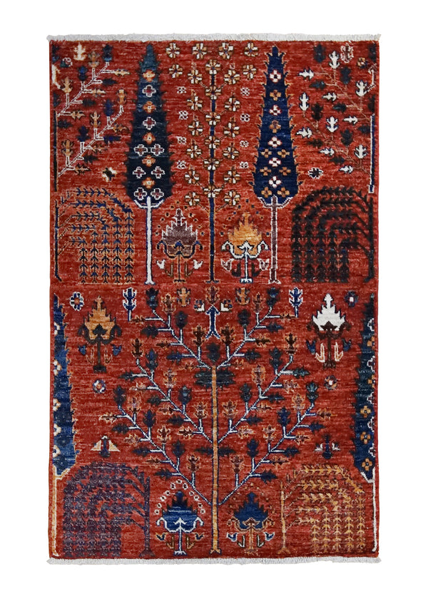 A32357 Oriental Rug Pakistani Handmade Area Transitional Tribal 2'7'' x 4'1'' -3x4- Red Tree of Life Bakhshayesh Design