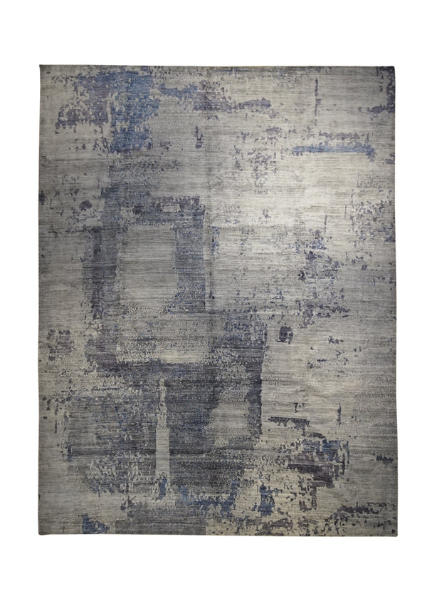 A32362 Oriental Rug Pakistani Handmade Area Modern Neutral 8'11'' x 11'8'' -9x12- Gray Blue Abstract Splatter Design
