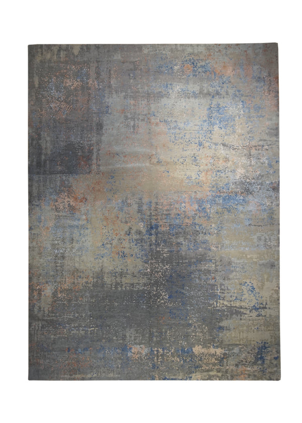 A32364 Oriental Rug Indian Handmade Area Modern 8'12'' x 12'2'' -9x12- Gray Pink Abstract Splatter Design
