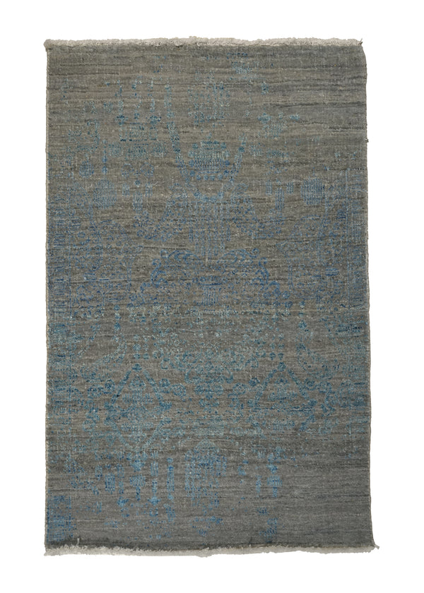 A32389 Oriental Rug Indian Handmade Area Transitional Neutral 2'0'' x 3'1'' -2x3- Gray Blue Abstract Erased Design