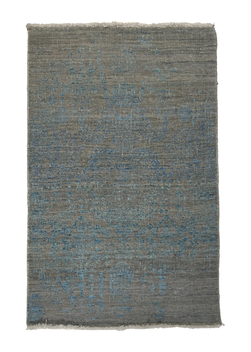 A32389 Oriental Rug Indian Handmade Area Transitional Neutral 2'0'' x 3'1'' -2x3- Gray Blue Abstract Erased Design