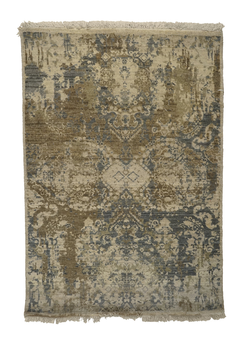A32390 Oriental Rug Indian Handmade Area Modern Neutral 2'1'' x 3'0'' -2x3- Whites Beige Brown Gray Abstract Ersari Design