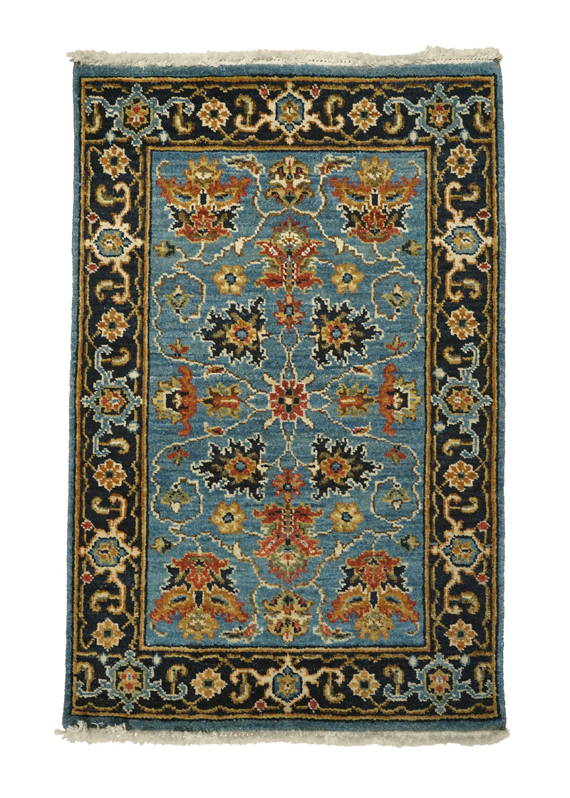 A32392 Oriental Rug Indian Handmade Area Transitional 2'0'' x 3'1'' -2x3- Blue Floral Oushak Design