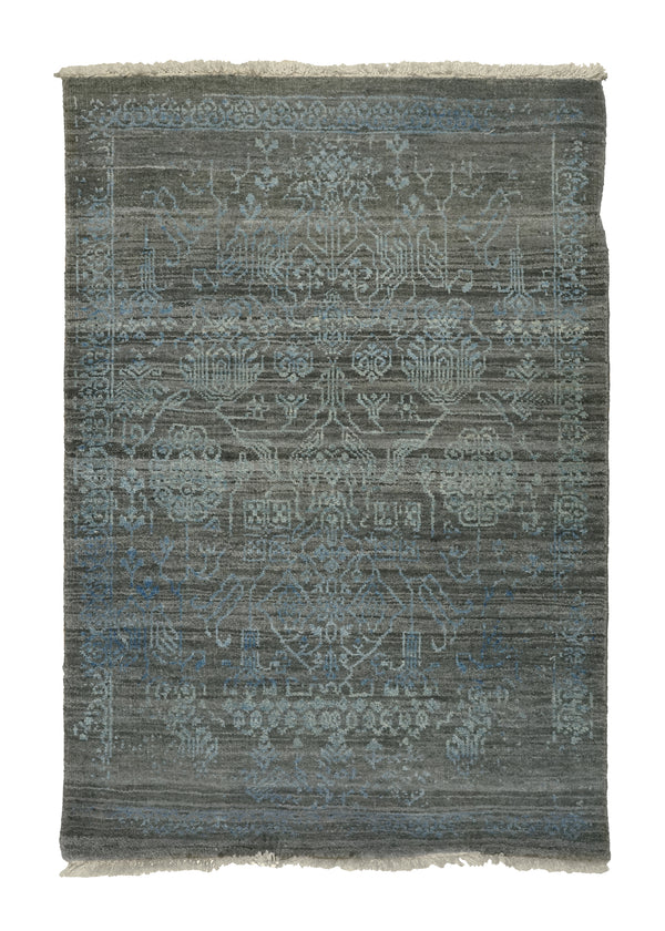 A32399 Oriental Rug Indian Handmade Area Transitional Neutral 2'0'' x 3'0'' -2x3- Gray Abstract Erased Design