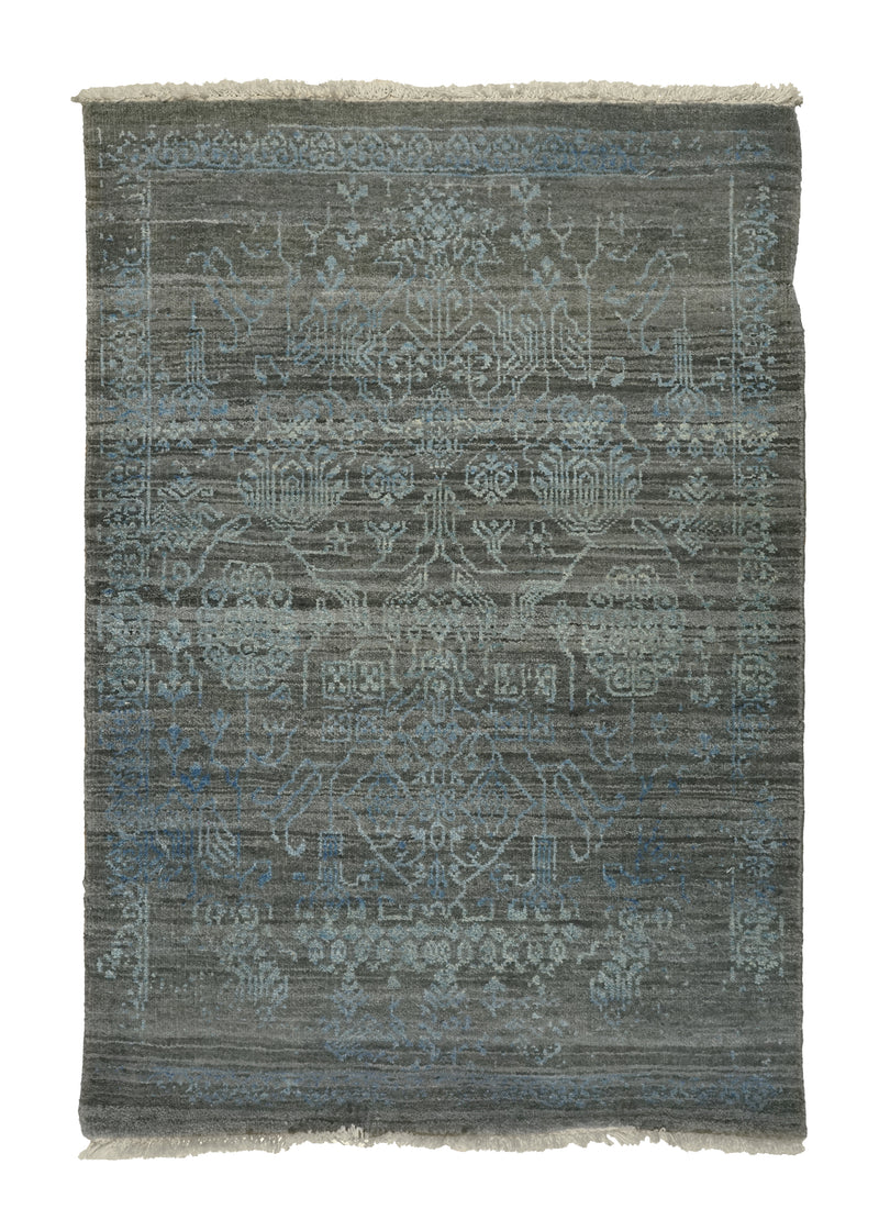 A32399 Oriental Rug Indian Handmade Area Transitional Neutral 2'0'' x 3'0'' -2x3- Gray Abstract Erased Design