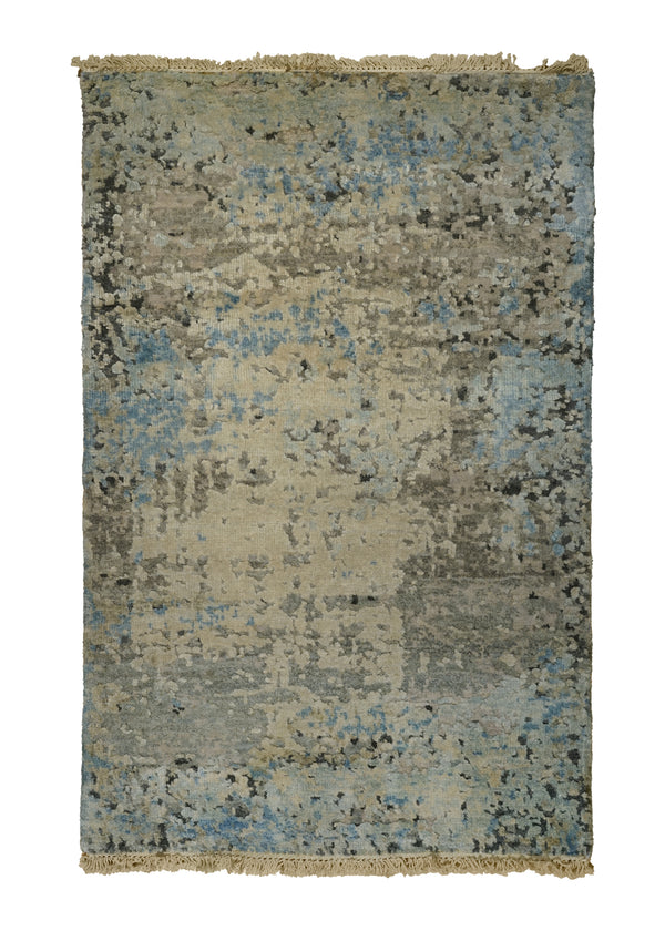 A32402 Oriental Rug Indian Handmade Area Modern Neutral 2'0'' x 3'1'' -2x3- Whites Beige Blue Abstract Splatter Design