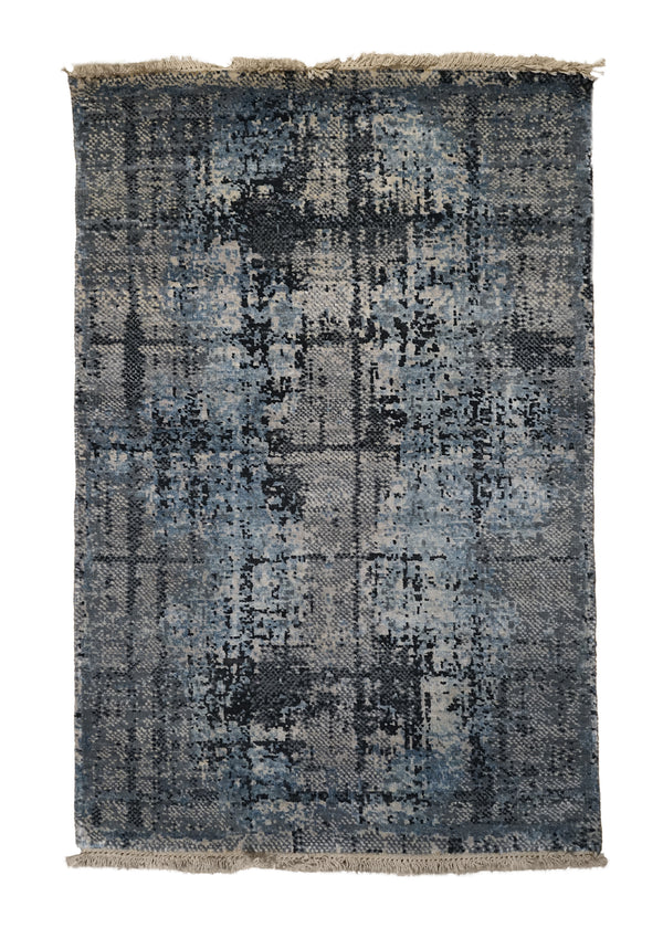 A32403 Oriental Rug Indian Handmade Area Modern 2'0'' x 3'1'' -2x3- Blue Abstract Splatter Design