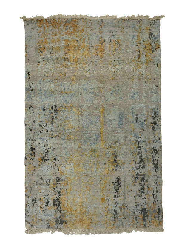 A32404 Oriental Rug Indian Handmade Area Modern 2'1'' x 3'2'' -2x3- Whites Beige Yellow Gold Abstract Splatter Design