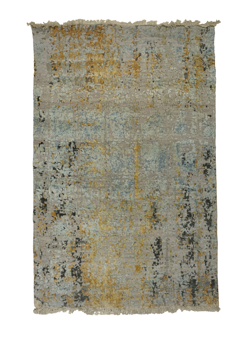 A32404 Oriental Rug Indian Handmade Area Modern 2'1'' x 3'2'' -2x3- Whites Beige Yellow Gold Abstract Splatter Design