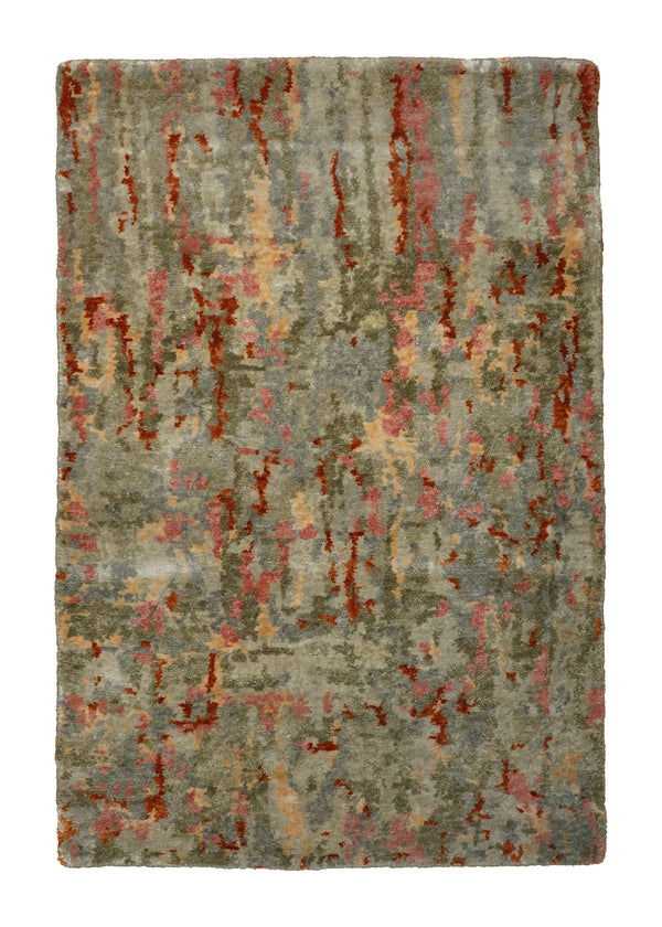 A32405 Oriental Rug Indian Handmade Area Modern 2'0'' x 3'0'' -2x3- Green Pink Abstract Splatter Design
