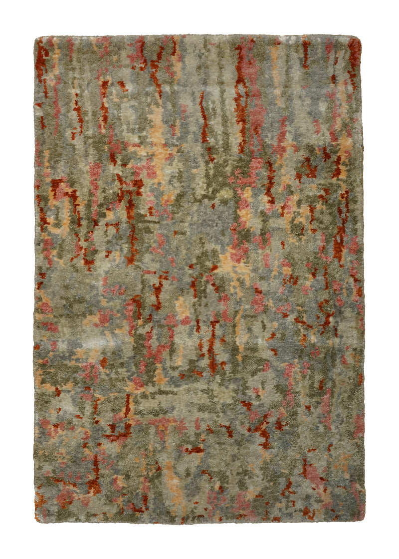 A32405 Oriental Rug Indian Handmade Area Modern 2'0'' x 3'0'' -2x3- Green Pink Abstract Splatter Design
