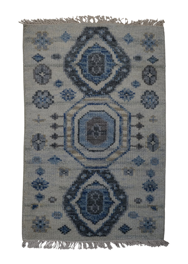 A32406 Oriental Rug Indian Handmade Area Transitional Neutral 2'0'' x 3'0'' -2x3- Whites Beige Geometric Khotan Design