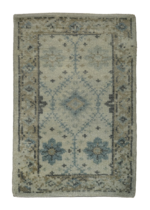 A32407 Oriental Rug Indian Handmade Area Transitional Neutral 1'10'' x 3'0'' -2x3- Whites Beige Oushak Design