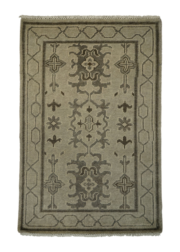 A32410 Oriental Rug Indian Handmade Area Transitional Neutral 2'1'' x 3'0'' -2x3- Whites Beige Brown Oushak Design