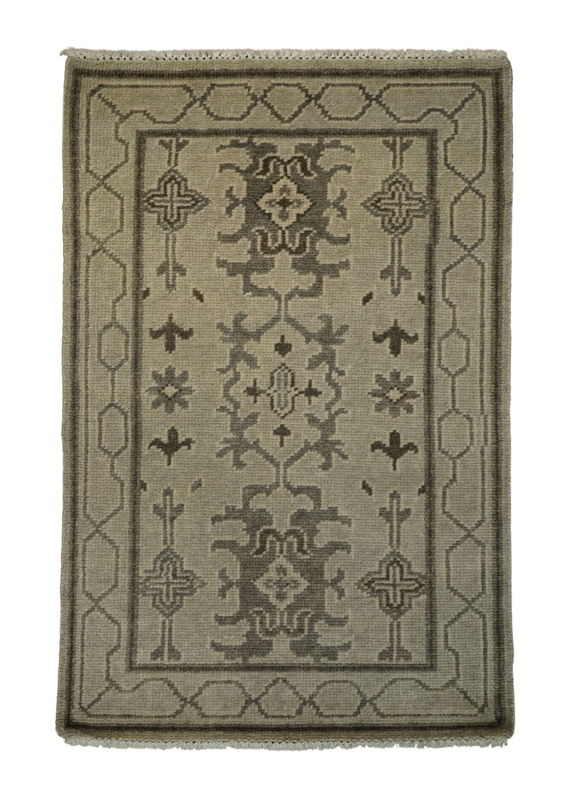 A32410 Oriental Rug Indian Handmade Area Transitional Neutral 2'1'' x 3'0'' -2x3- Whites Beige Brown Oushak Design