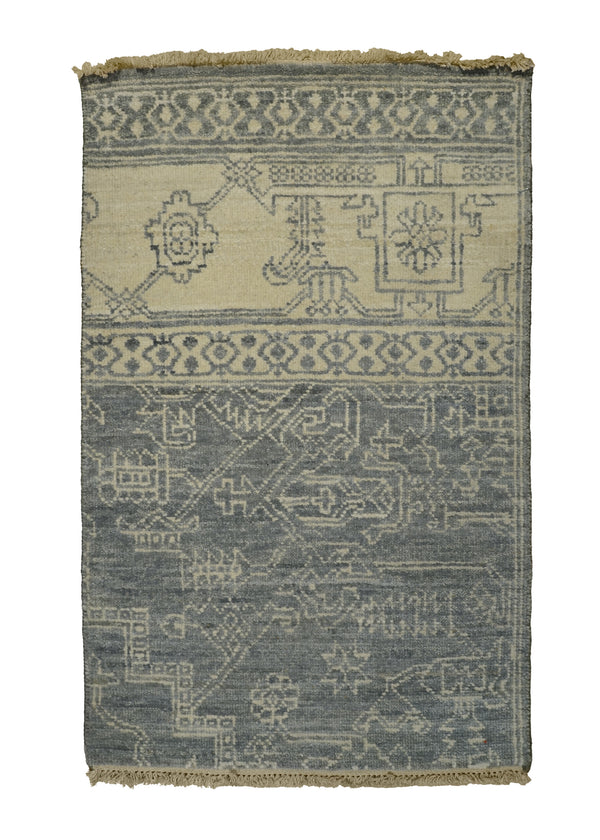 A32413 Oriental Rug Indian Handmade Area Transitional Neutral 1'11'' x 3'0'' -2x3- Whites Beige Gray Oushak Partition Design
