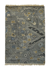A32414 Oriental Rug Indian Handmade Area Transitional 2'0'' x 2'11'' -2x3- Gray Yellow Gold Floral Partition Design.jpg