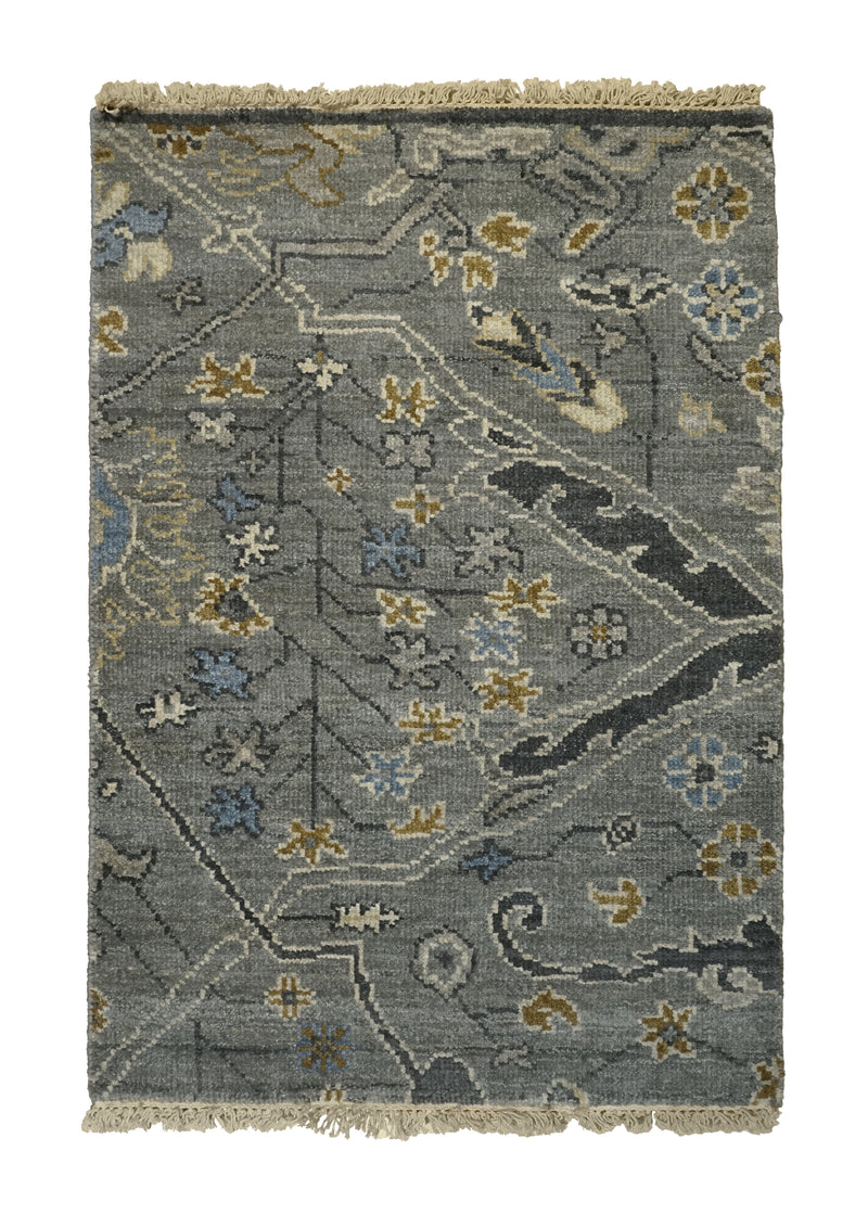 A32414 Oriental Rug Indian Handmade Area Transitional 2'0'' x 2'11'' -2x3- Gray Yellow Gold Floral Partition Design.jpg