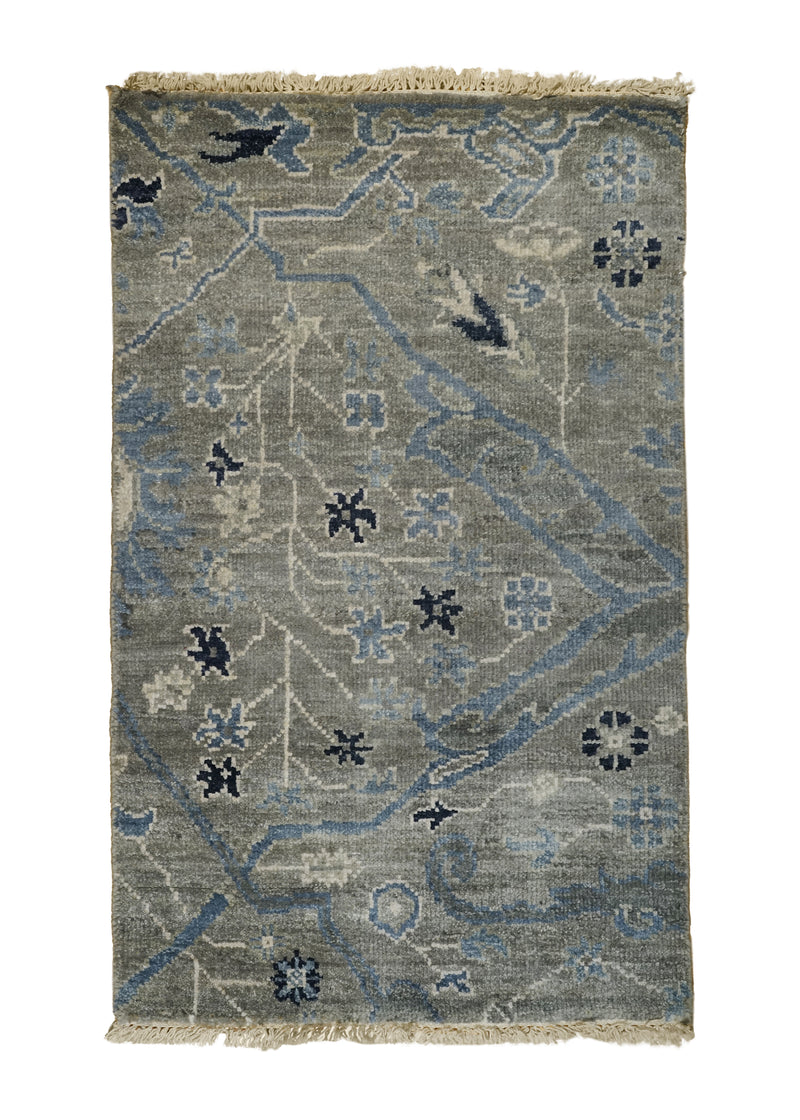 A32415 Oriental Rug Indian Handmade Area Transitional 2'0'' x 3'0'' -2x3- Gray Blue Floral Partition Design.jpg