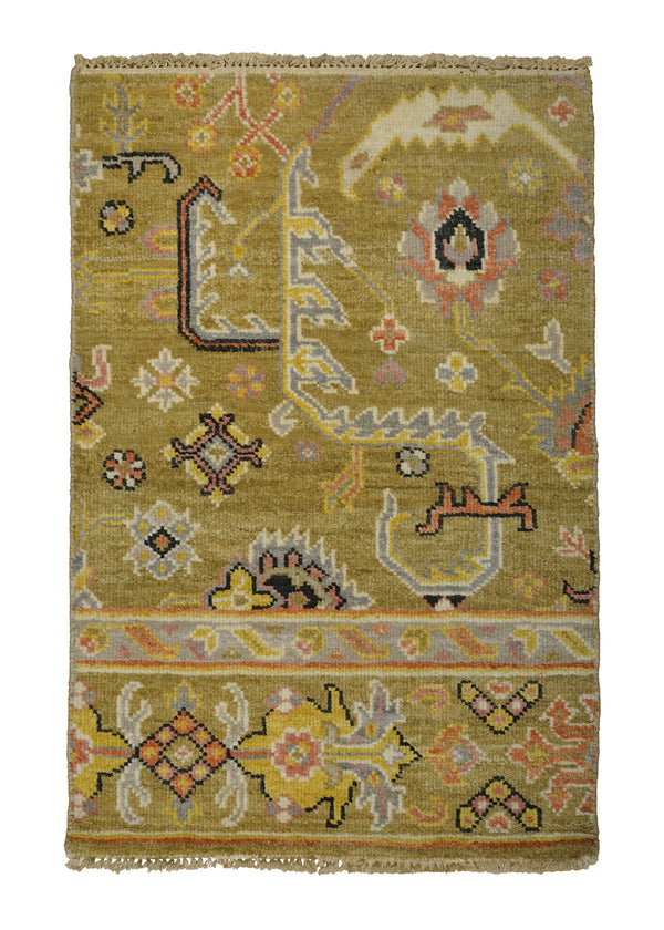 A32416 Oriental Rug Indian Handmade Area Transitional 2'0'' x 3'0'' -2x3- Yellow Gold Floral Oushak Partition Design